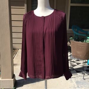 Alfani Women's Pleated Button-Down Blouse in Deep Burgundy